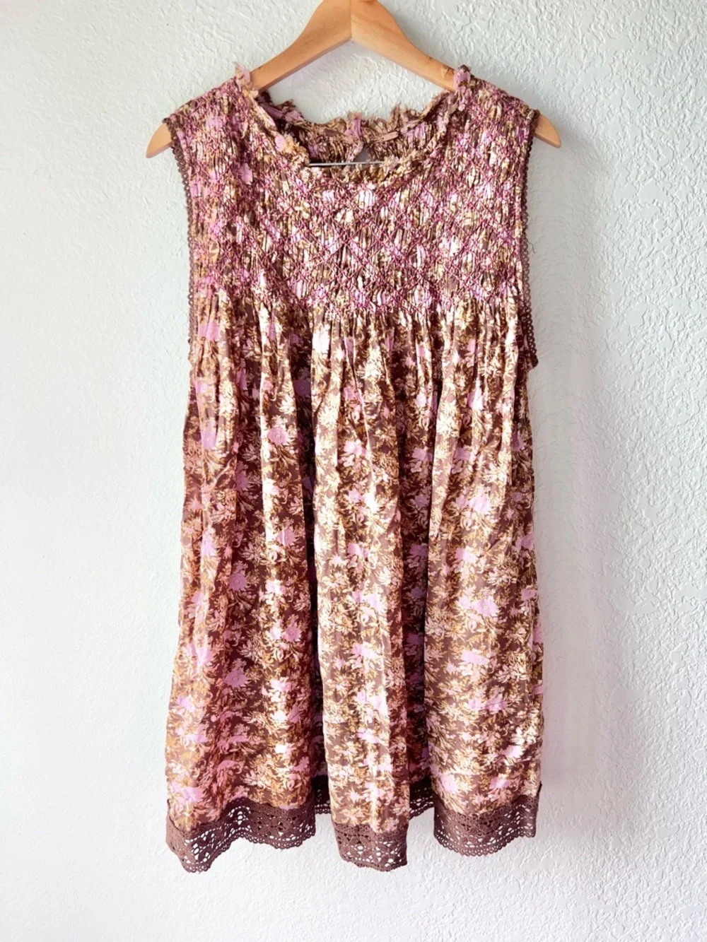 Free People Shea Printed Mini Dress in Chocolate Brown Floral Sz S